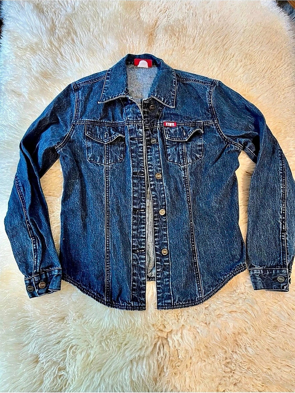 ETHYL Women's Denim Jean Jacket Vintage Blue Button Down SIZE Medium No Size Tag